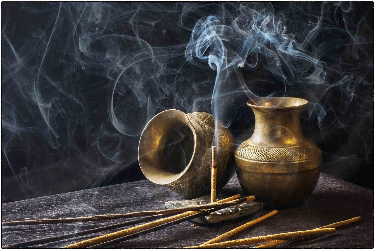 Brass bowls and incense.