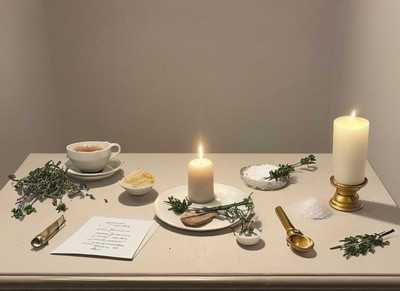 Table with various ingredients and correspondeces for a Mabon Spell Table with various ingredients and correspondeces for a Mabon Spell