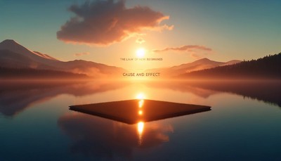 image of a serene sunrise over a calm lake, symbolizing the law of cause and effect, emphasizing new beginnings and the natural consequences of actions in a tranquil setting. image of a serene sunrise over a calm lake, symbolizing the law of cause and effect, emphasizing new beginnings and the natural consequences of actions in a tranquil setting.