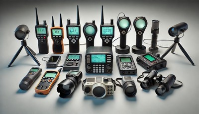 Modern ghost hunting equipment including EMF meters and infrared cameras. Modern ghost hunting equipment setup Modern ghost hunting equipment including EMF meters and infrared cameras. Modern ghost hunting equipment setup