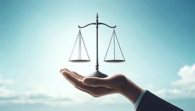 Photo-realistic image of a hand gently holding a perfectly balanced scale under a clear blue sky, symbolizing balance and control. The simple and uncluttered background enhances the central theme of maintaining control and balance in life. Photo-realistic image of a hand gently holding a perfectly balanced scale under a clear blue sky, symbolizing balance and control. The simple and uncluttered background enhances the central theme of maintaining control and balance in life.