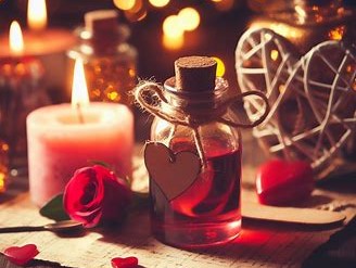 Bottle of liquid on an altar.