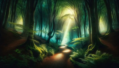 A serene pathway leading into a lush, mystical forest, bathed in a soft, ethereal light that invites exploration and wonder. A serene pathway leading into a lush, mystical forest, bathed in a soft, ethereal light that invites exploration and wonder.