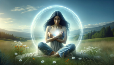 A serene image depicting a person surrounded by a protective aura, symbolizing the power and safety of a Protection Spell.
