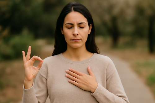 Person surrounded by glowing protective energy shield for spiritual safety.