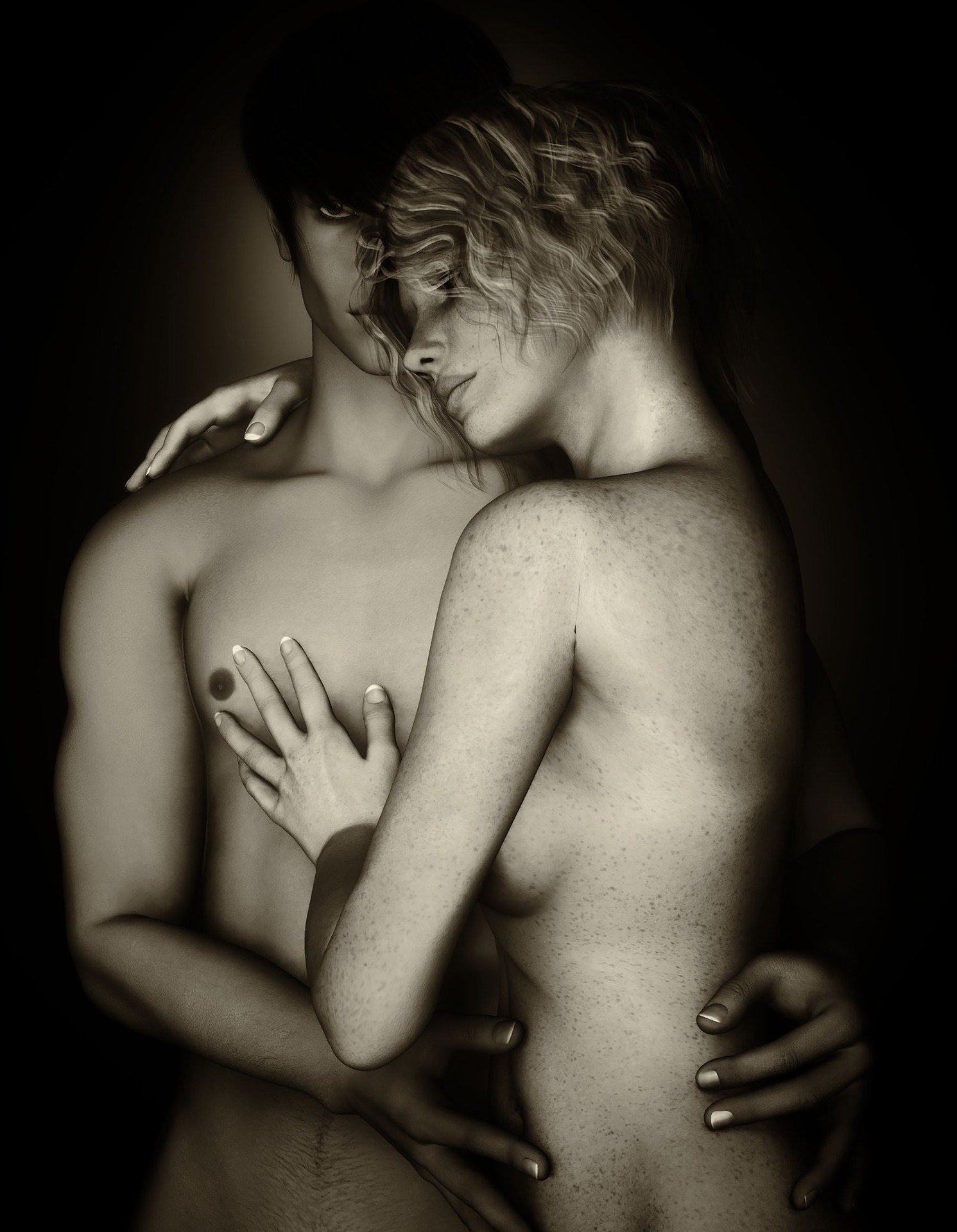 Naked couple embracing