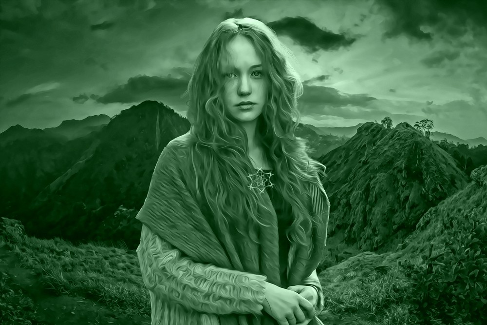 A young woman in the wild countryside A young woman in the wild countryside