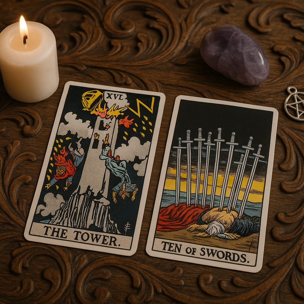 Two tarot cards laid out for Alizon’s Standard Tarot Reading