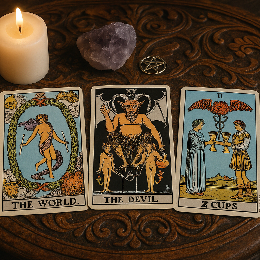 Alizon’s In-Depth Tarot Reading with multiple tarot cards and crystal
