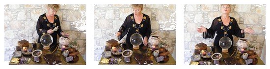 triptych of woman casting a spell at an Altar.