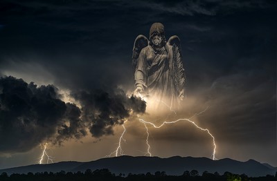 Angel in a lightening storm