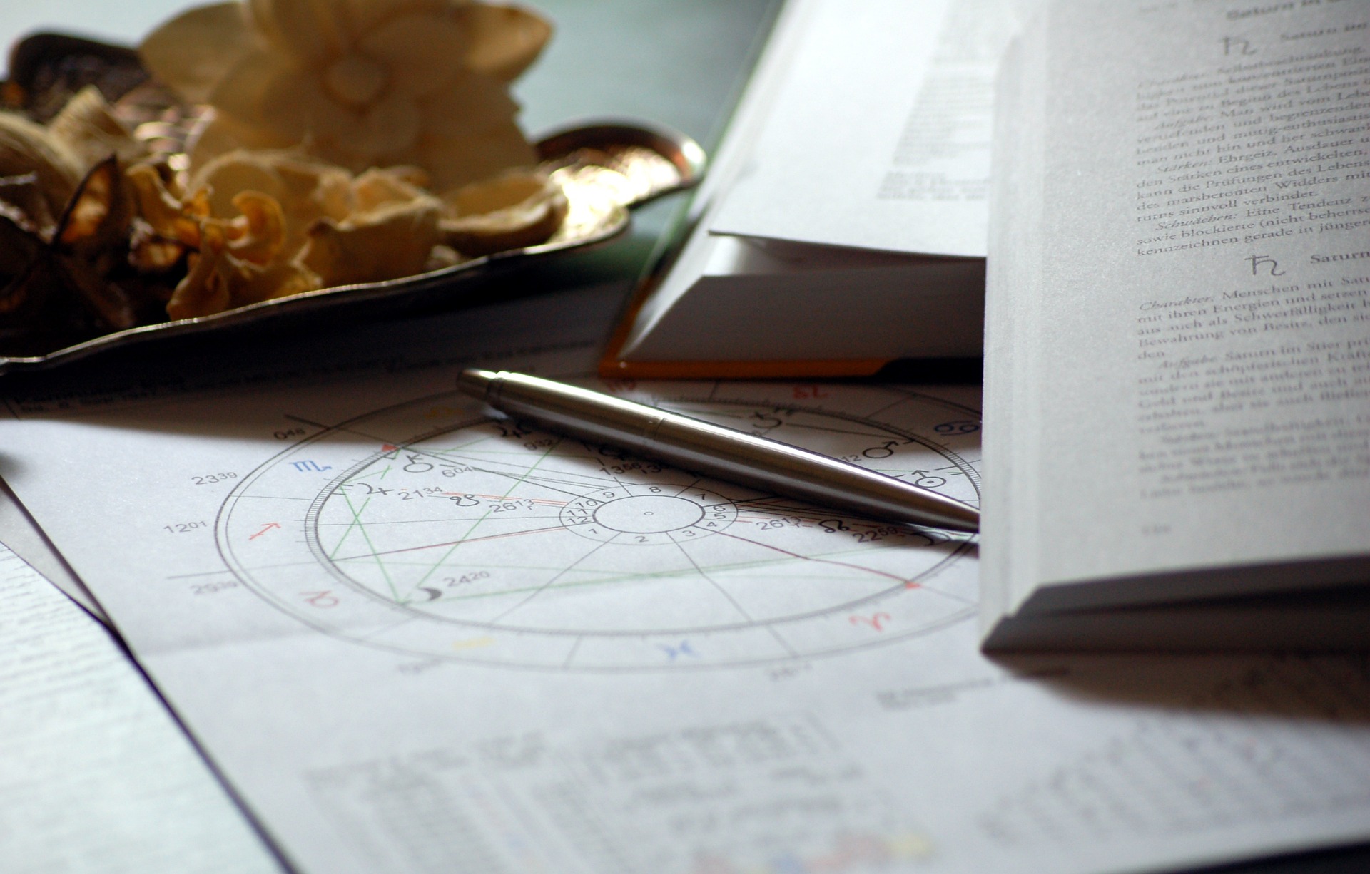 astrology charts on a table